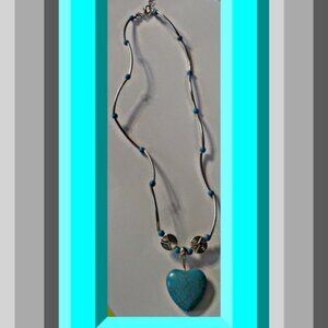 Tibetan Silver & Turquoise Heart Design Necklace Native Ethnic Tribal Bohemian